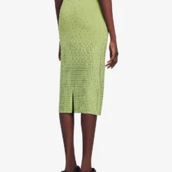 Sandro Manray Rhinestone-embellished High-rise Woven Midi Skirt -Outlet Pique Style Store R04197758 VERTS ALT03