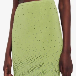 Sandro Manray Rhinestone-embellished High-rise Woven Midi Skirt -Outlet Pique Style Store R04197758 VERTS ALT05