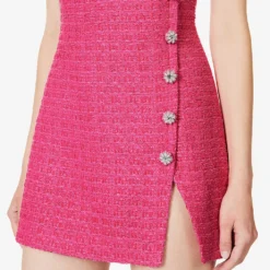 SELF PORTRAIT Button-embellished Contrast-trim Woven Mini Dress 9 SELF PORTRAIT Button-embellished Contrast-trim Woven Mini Dress -Outlet Pique Style Store R04198072 PINK ALT04