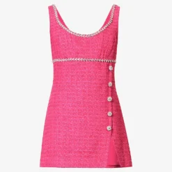 SELF PORTRAIT Button-embellished Contrast-trim Woven Mini Dress