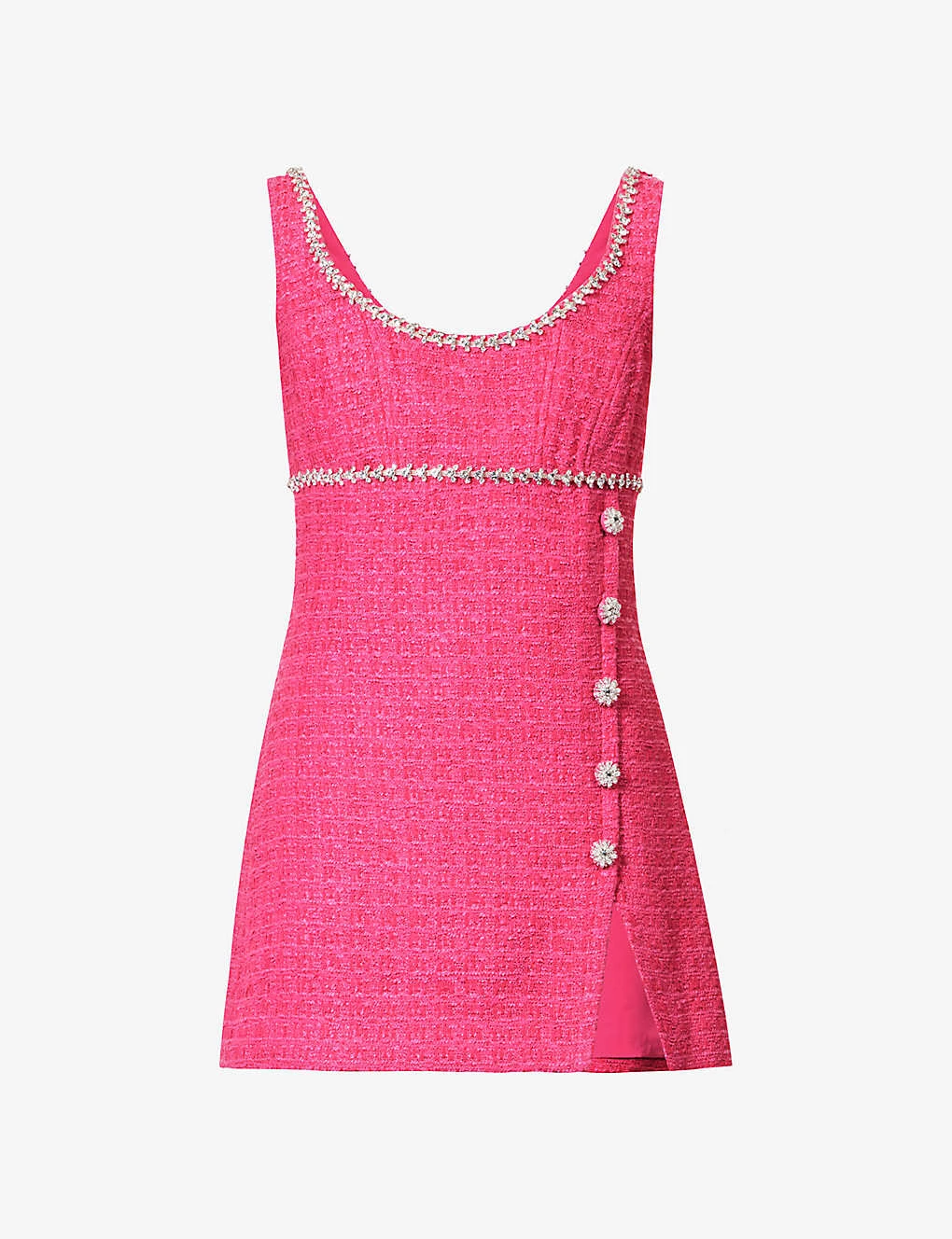 SELF PORTRAIT Button-embellished Contrast-trim Woven Mini Dress 1 SELF PORTRAIT Button-embellished Contrast-trim Woven Mini Dress