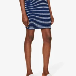 Stripe-pattern Crinkle-texture Stretch-woven Mini Skirt -Outlet Pique Style Store R04198509 NAVYWHITE ALT02