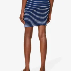 Stripe-pattern Crinkle-texture Stretch-woven Mini Skirt -Outlet Pique Style Store R04198509 NAVYWHITE ALT03