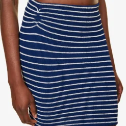 Stripe-pattern Crinkle-texture Stretch-woven Mini Skirt -Outlet Pique Style Store R04198509 NAVYWHITE ALT04