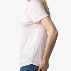 Zadig & Voltaire Atia Wing-embroidered Linen T-shirt -Outlet Pique Style Store R04198977 SOFTPINK ALT02