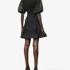 Zimmermann Puff-sleeve Tiered-hem Woven Mini Dress -Outlet Pique Style Store R04199044 BLACK ALT03