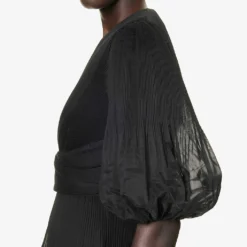 Zimmermann Puff-sleeve Tiered-hem Woven Mini Dress -Outlet Pique Style Store R04199044 BLACK ALT04