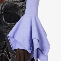 Blumarine Brand-print Ruffled-cuff Slim-fit Cotton-jersey T-shirt -Outlet Pique Style Store R04199735 ULTRAVIOLETDAL ALT04