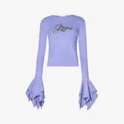 Blumarine Brand-print Ruffled-cuff Slim-fit Cotton-jersey T-shirt