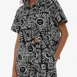 Whistles Sunman Graphic-print Elasticated-band Linen Cotton-blend Shorts -Outlet Pique Style Store R04200353 MONOCHROME ALT02