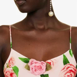 Floral-appliqué Flared-hem Silk Maxi Dress -Outlet Pique Style Store R04202945 PINK ALT04