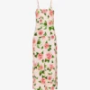 Floral-appliqué Flared-hem Silk Maxi Dress