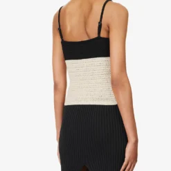 April V-neck Contrast-cups Organic-cotton Top -Outlet Pique Style Store R04203306 OATMEALBLACK ALT03