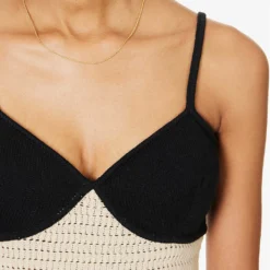 April V-neck Contrast-cups Organic-cotton Top -Outlet Pique Style Store R04203306 OATMEALBLACK ALT04