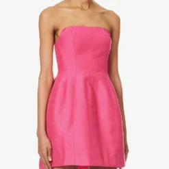 Baret Strapless Linen-blend Mini Dress -Outlet Pique Style Store R04204007 HOTPINK ALT02