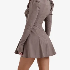 Carlina Long-sleeve Stretch Cotton-blend Mini Dress -Outlet Pique Style Store R04204263 MOCHA ALT03