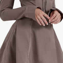 Carlina Long-sleeve Stretch Cotton-blend Mini Dress -Outlet Pique Style Store R04204263 MOCHA ALT04