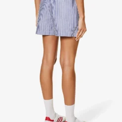 SRC-embroidered Striped High-rise Cotton-poplin Shorts -Outlet Pique Style Store R04205046 WHITE ALT03