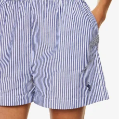 SRC-embroidered Striped High-rise Cotton-poplin Shorts -Outlet Pique Style Store R04205046 WHITE ALT04