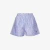 SRC-embroidered Striped High-rise Cotton-poplin Shorts