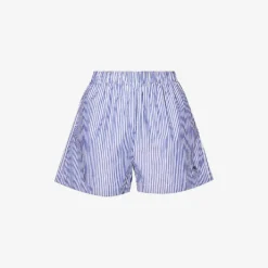 SRC-embroidered Striped High-rise Cotton-poplin Shorts