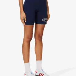 Wellness Brand-print High-rise Stretch-cotton Biker Shorts 7 Wellness Brand-print High-rise Stretch-cotton Biker Shorts -Outlet Pique Style Store R04205125 NAVYWHITE ALT02