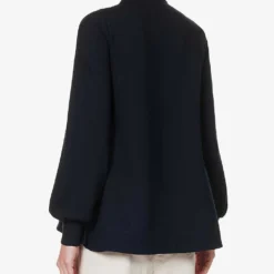 ME AND EM Balloon-sleeve Relaxed-fit Stretch-woven Blend Blouse -Outlet Pique Style Store R04205636 NAVY ALT03