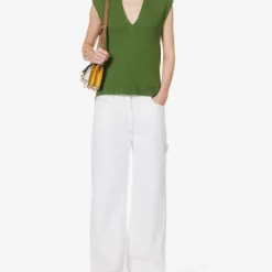 ME AND EM V-neck Relaxed-fit Wool-blend Vest -Outlet Pique Style Store R04205689 GREEN ALT01