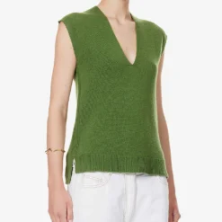 ME AND EM V-neck Relaxed-fit Wool-blend Vest -Outlet Pique Style Store R04205689 GREEN ALT02